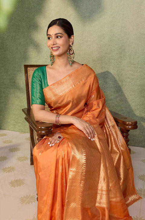 Orange Silk Viscose Kadwa Banarasi Saree