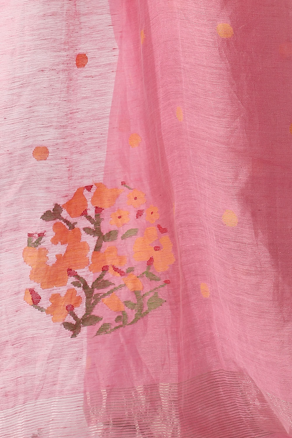 Pink Pure Silk Linen Jamdani Saree image number null