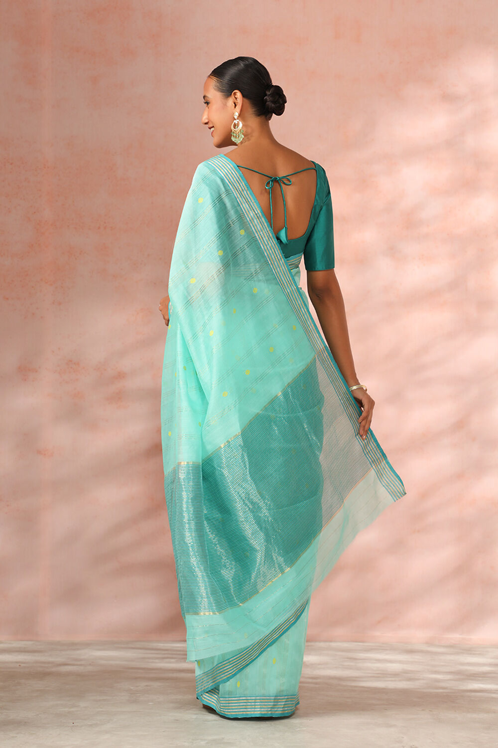 Light Green Chanderi Pure Silk Woven Saree image number null