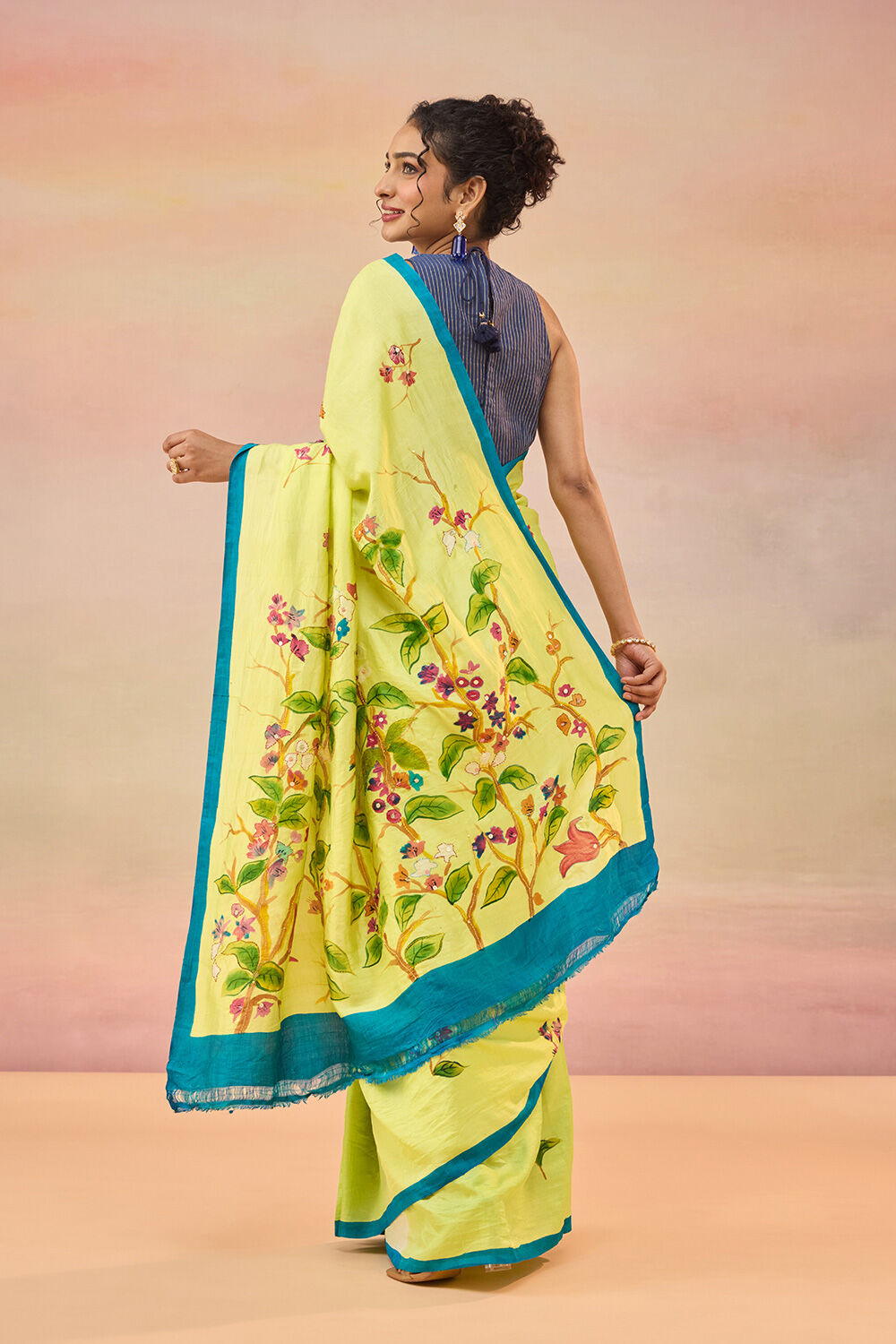 Light Green Bengal Pure Silk Hand Painted Embroidered Saree image number null
