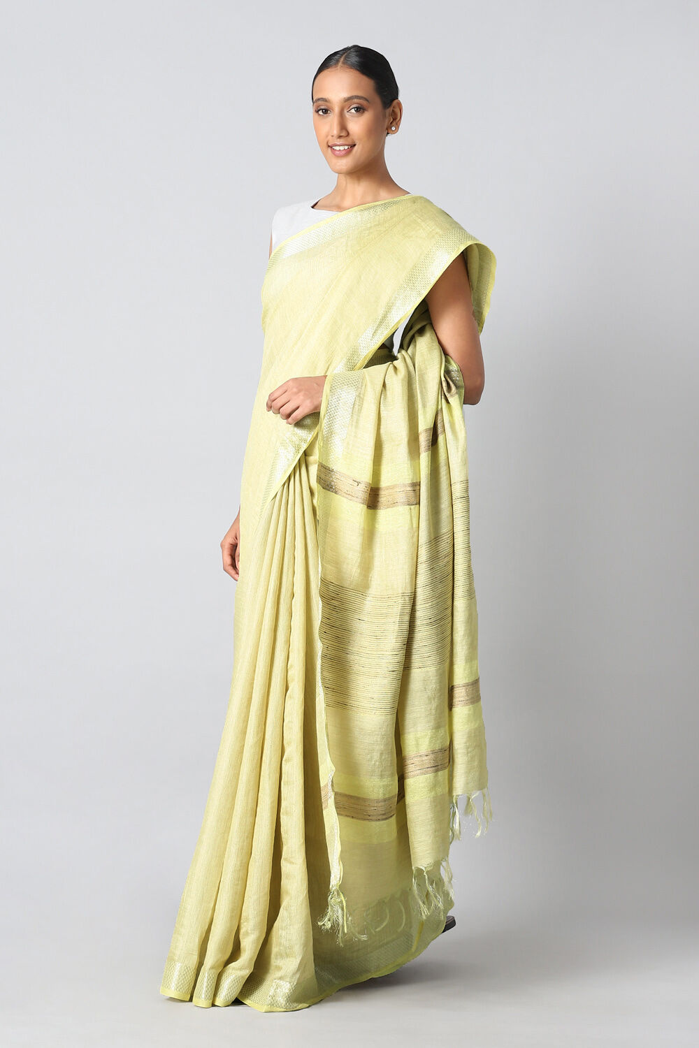 Yellow Pure Tussar Silk Bhagalpuri Saree image number null