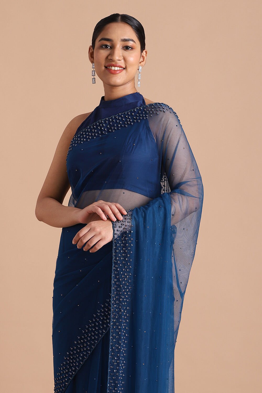 Blue Pure Embroidered Saree image number null