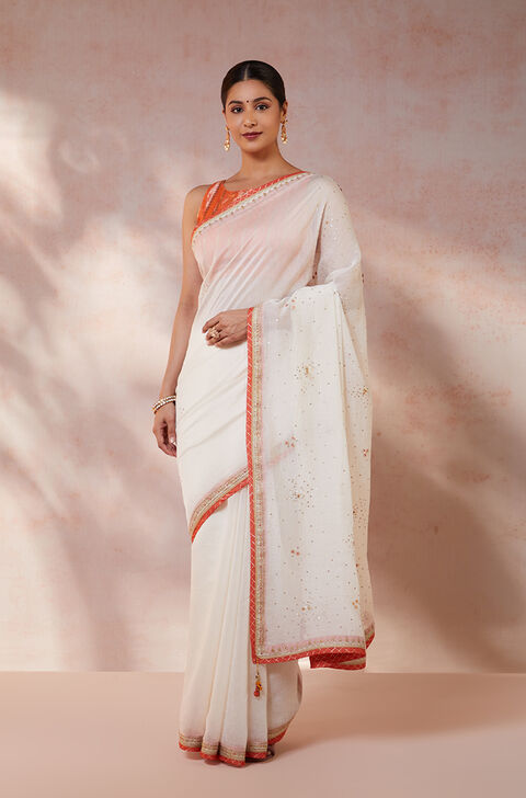 White Pure Silk Cotton Embroidered Saree