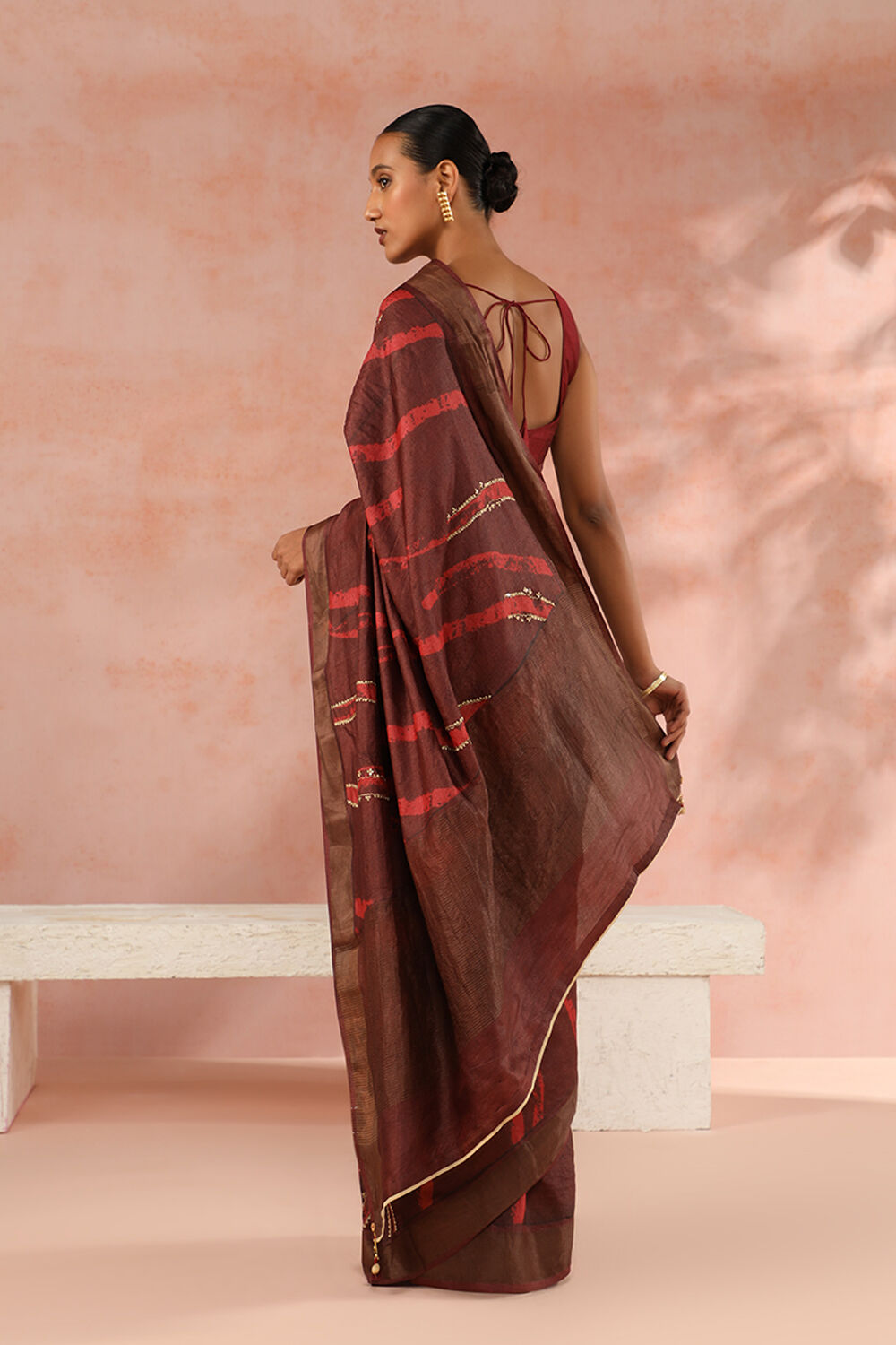 Brown Tussar Hand Painted Saree image number null