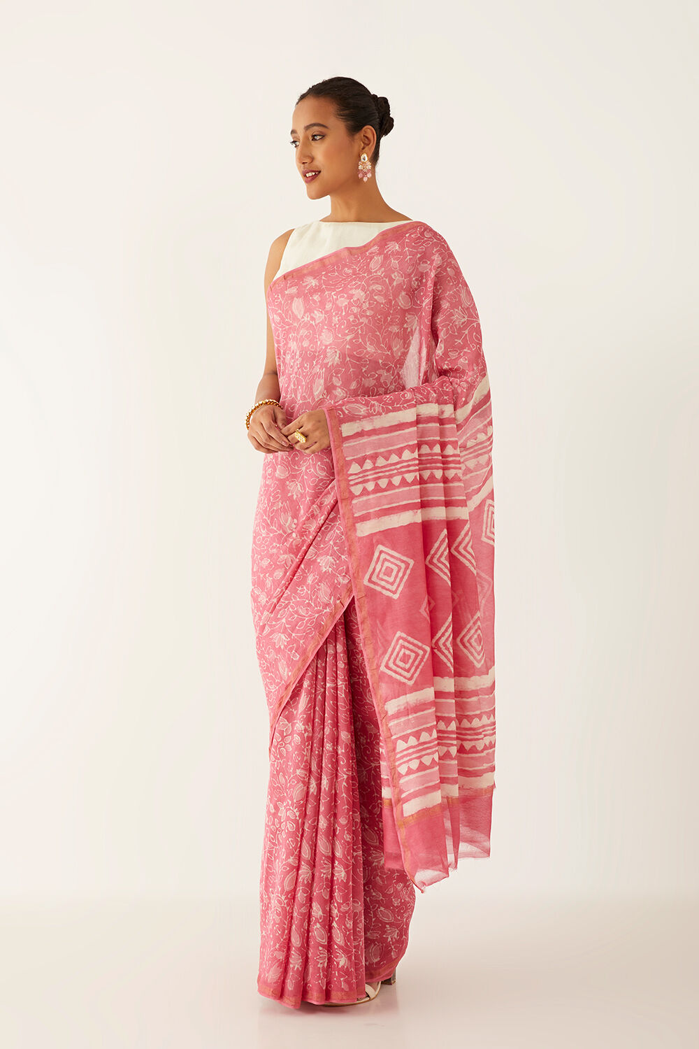 Pink Pure Silk Cotton Dabu Block Printed Saree image number null