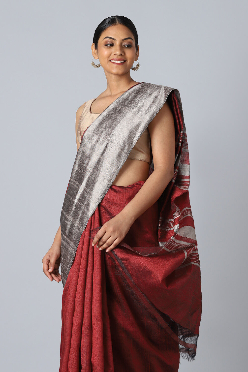 Dark Red Pure Silk Woven Saree image number null