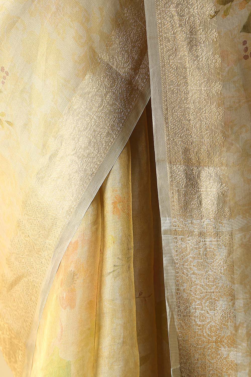 Beige Pure Tissue Silk Digital Printed Saree image number null