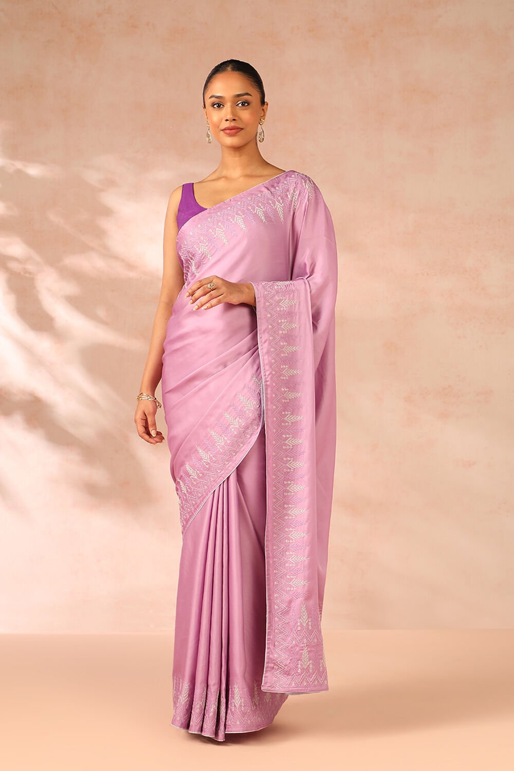 Purple Viscose Modal Embroidery Saree image number null
