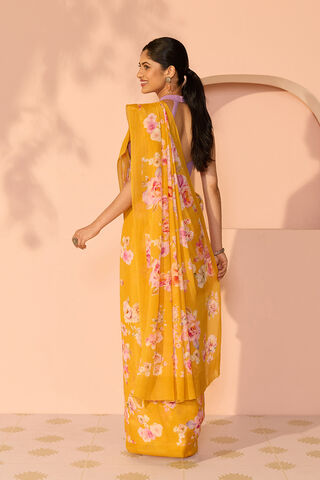 Yellow Printed Viscose Crepe Saree thumbnail image number null
