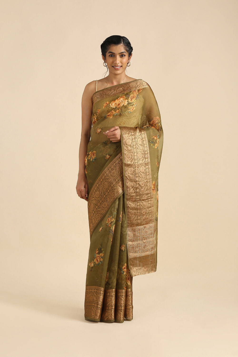 Light Green Pure Silk Organza Digital Printed Saree image number null