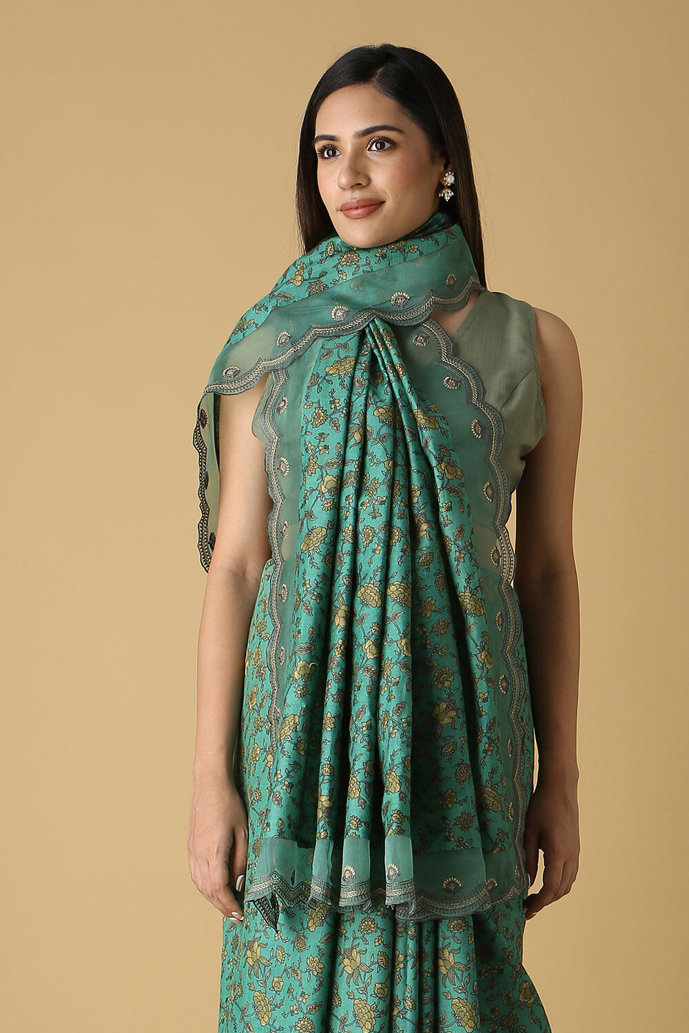 Dark Green Pure Tussar Silk Printed Saree image number null