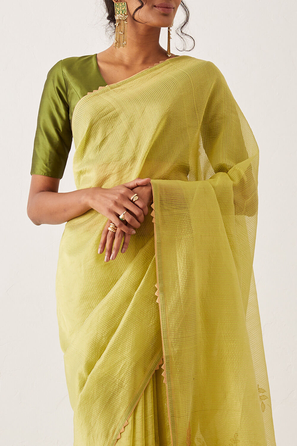 Light Green Pure Tissue Silk Embroidered Saree image number null