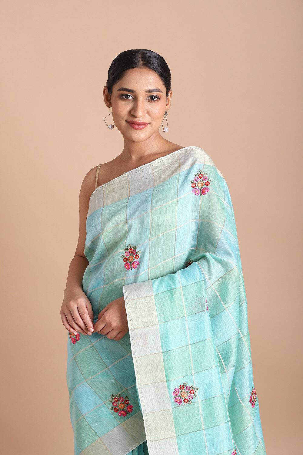 Blue Pure Embroidered Saree image number null