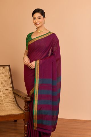 Purple Cotton Maharashtra Woven Saree image number