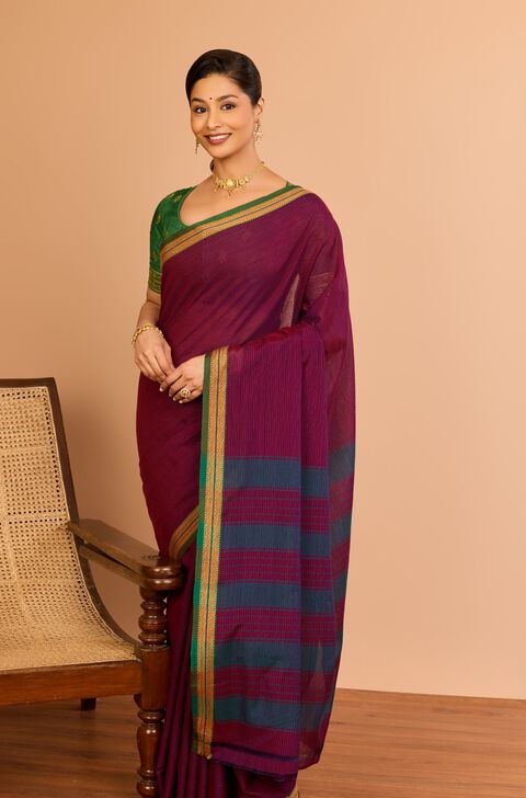 Purple Cotton Maharashtra Woven Saree