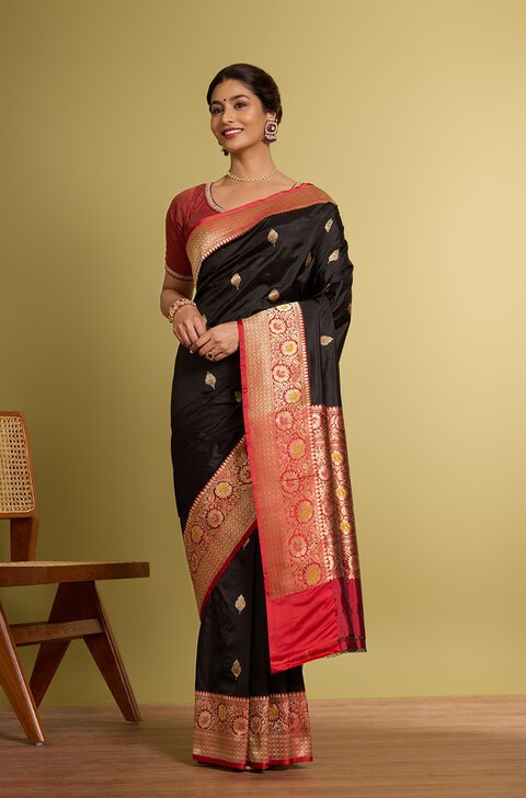 Black Pure Silk Kadwa Banarasi Saree