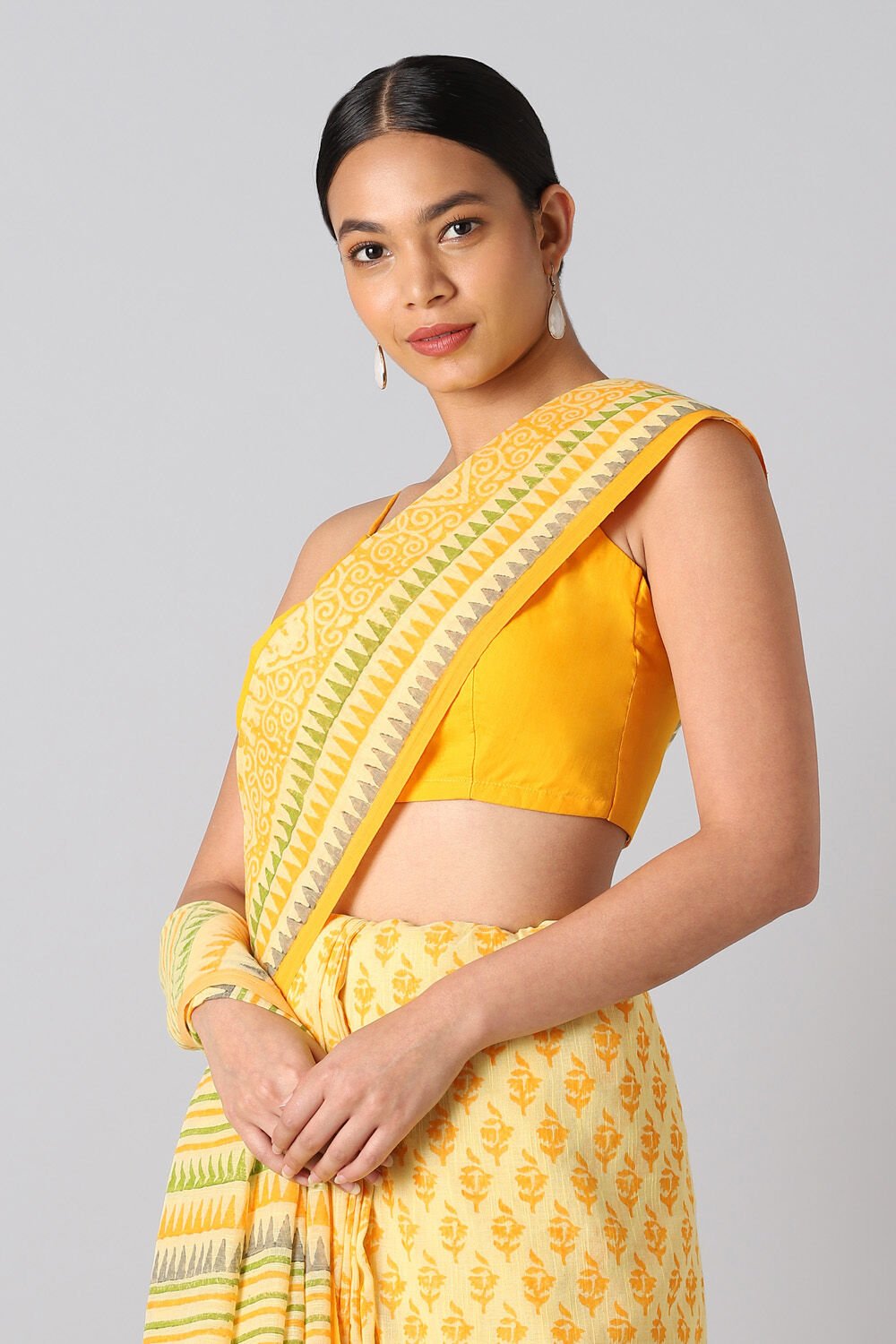 Yellow Pure Cotton Printed Saree image number null
