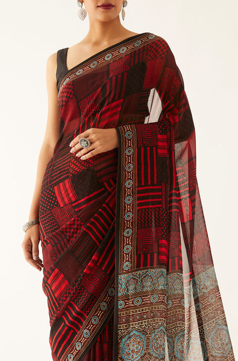 Black Viscose Georgette Digital Printed Saree