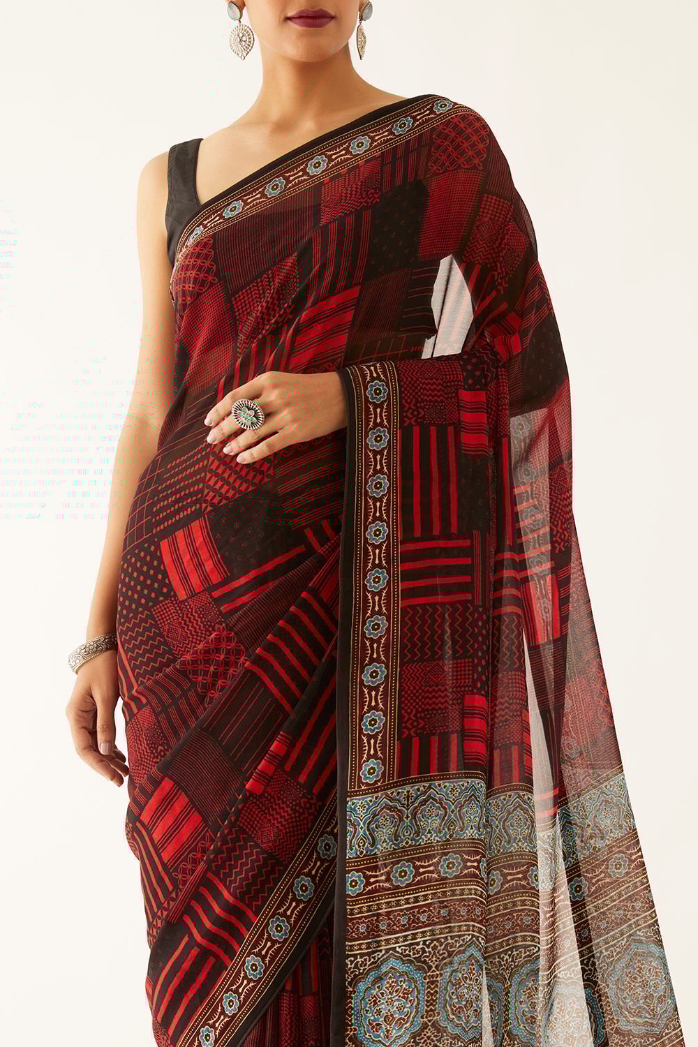 Black Viscose Georgette Digital Printed Saree image number null