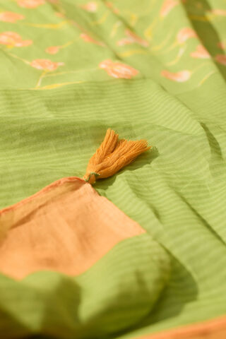 Light Green Bengal Screen Printed Pure Cotton Mulmul Saree thumbnail image number null