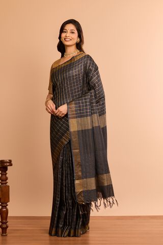 Black Bhagalpur Woven Pure Tussar Silk Saree thumbnail image number null
