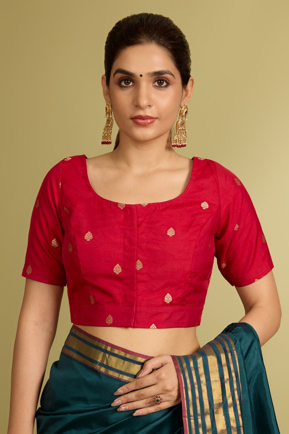 Red Viscose Cutwork Blouse image number null
