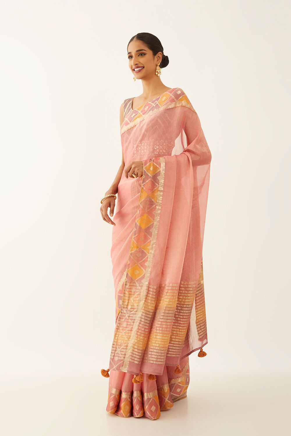 Pink Pure Georgette Tissue Woven Saree image number null