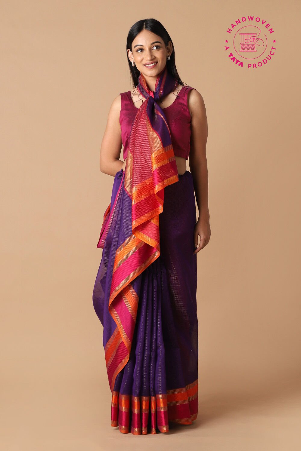 Purple Pure Silk Cotton Maheswari Saree image number null
