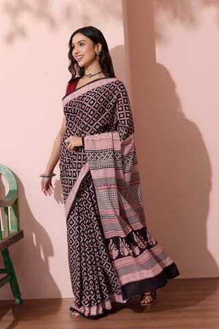 Black Bagh Block Printed Pure Cotton Saree thumbnail image number null