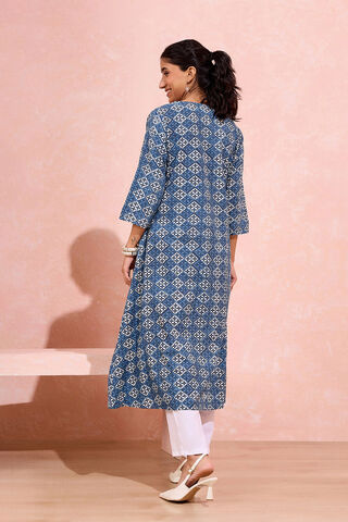 Dark Blue Pure Cotton Printed Embroidery Kurta thumbnail image number null