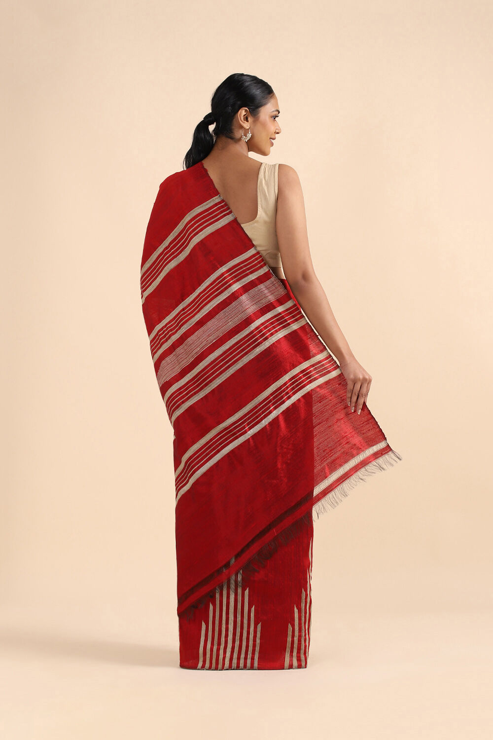 Dark Pure Red Silk Woven Saree image number null