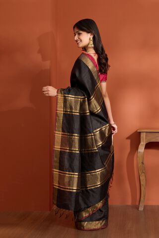 Black Pure Tussar Silk Bhagalpur Woven Saree thumbnail image number null
