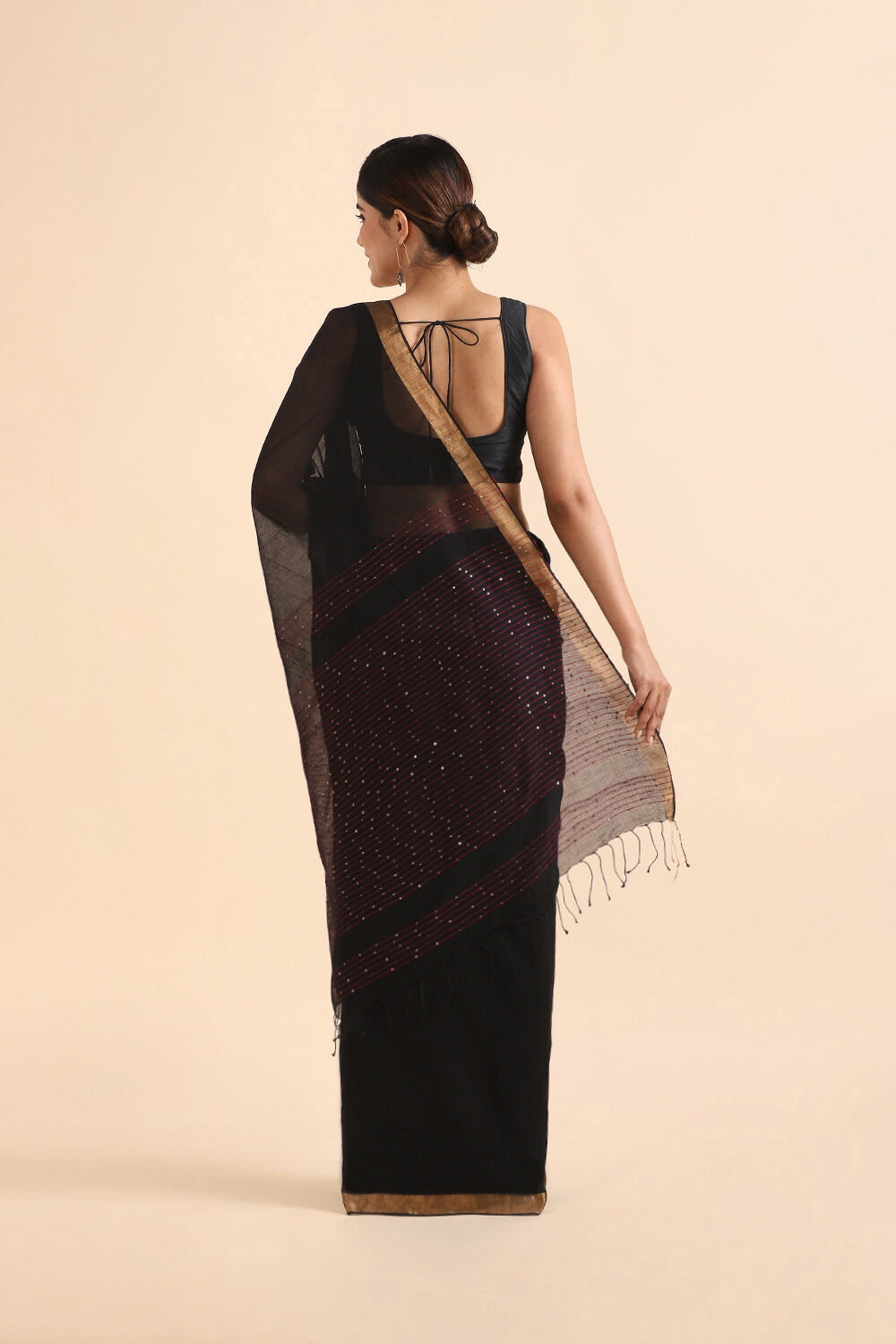 Black Pure Silk Cotton Bengal Saree image number null