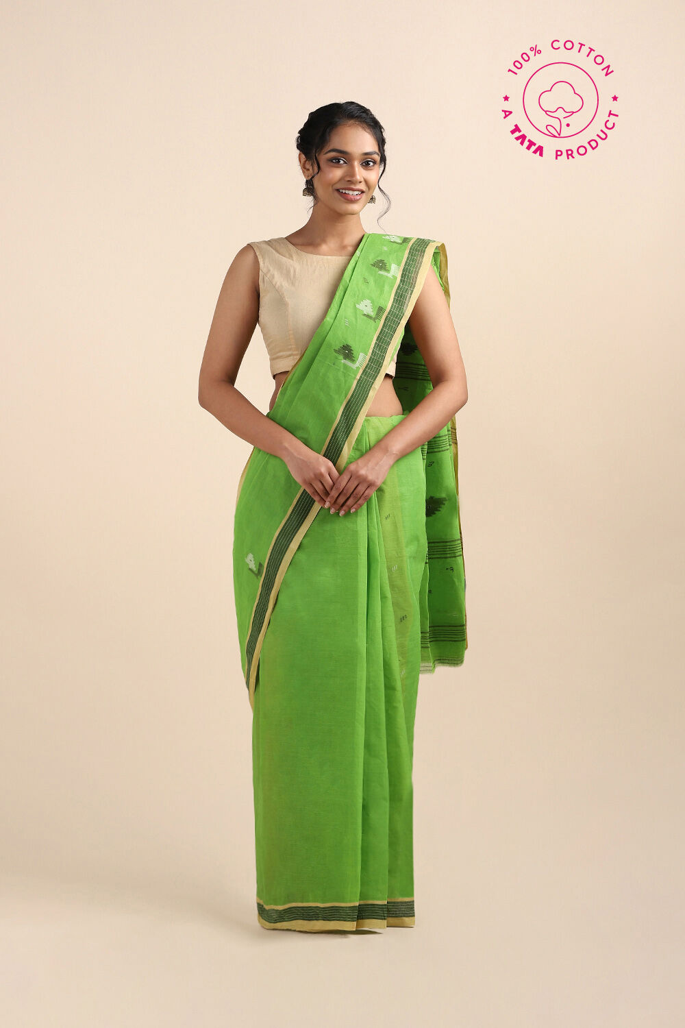 Light Green Pure Cotton Bengal Saree image number null