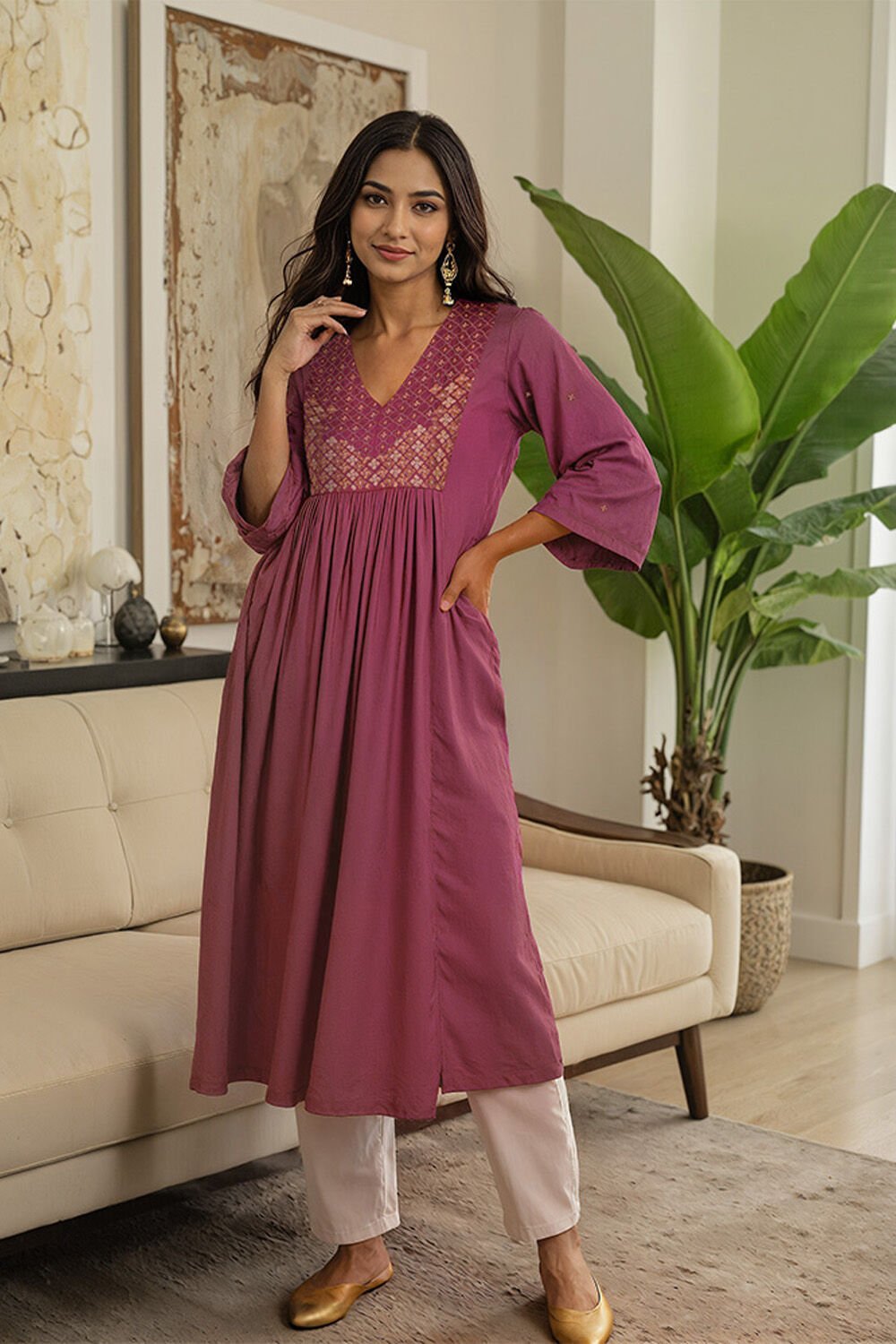 Violet Embroidery Modal Kurta image number null
