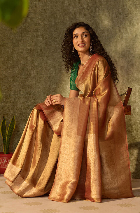 Light Red Viscose Tissue Woven Saree