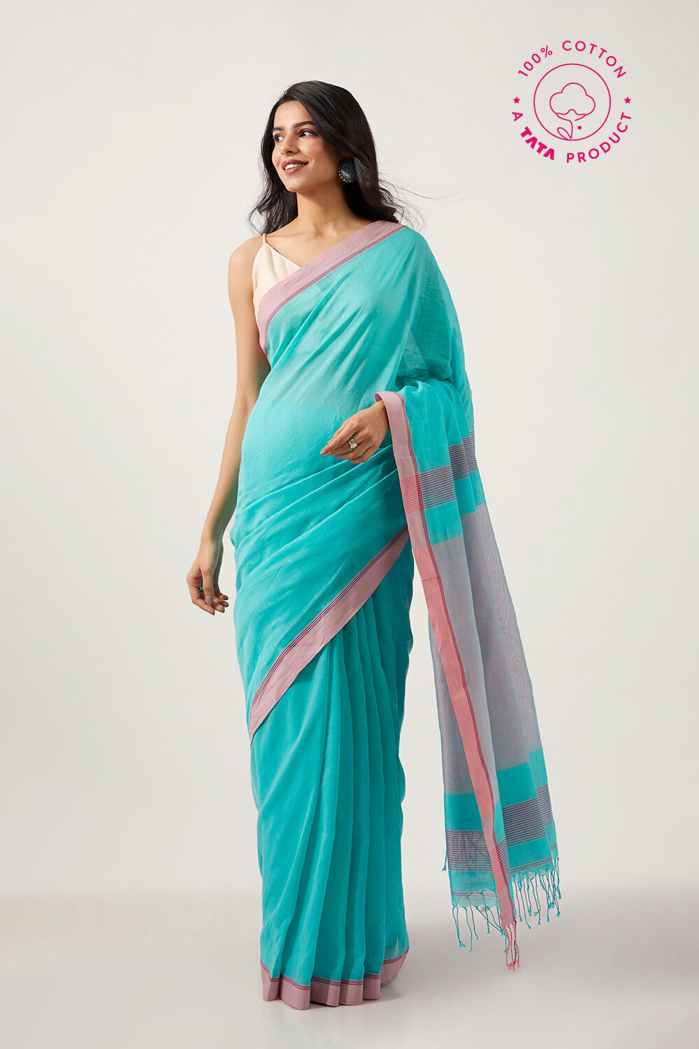 Blue Pure Cotton Bengal Saree image number null