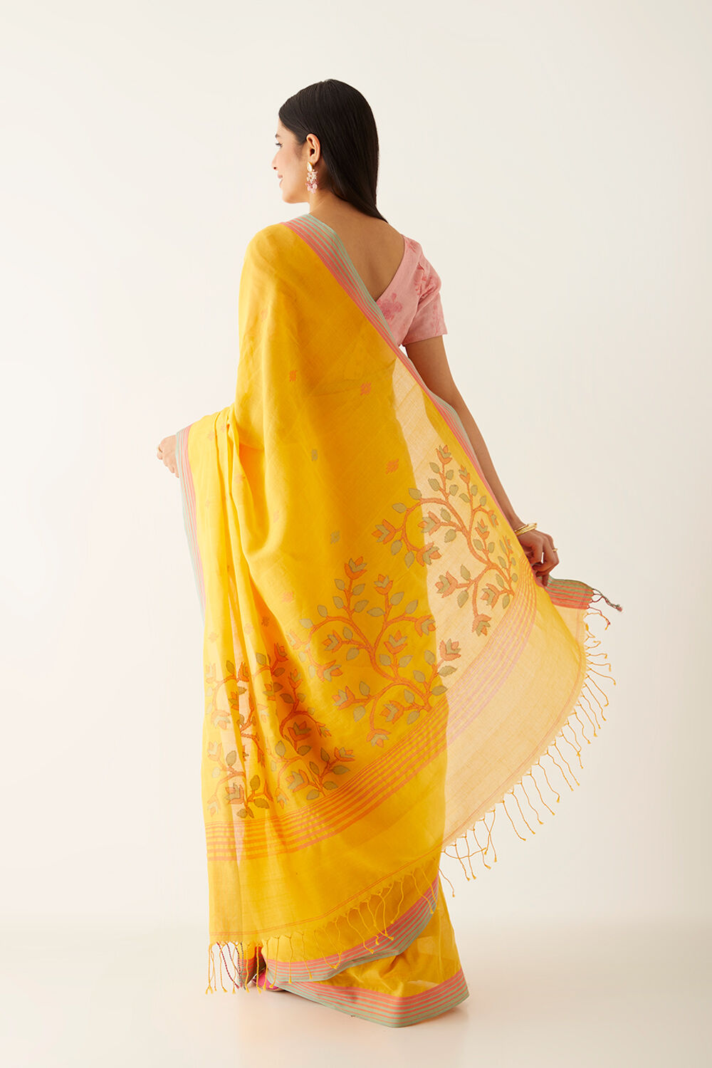 Yellow Pure Cotton Bengal Saree image number null