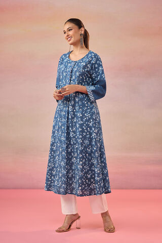 Blue Dabu Block Printed Pure Cotton Kurta thumbnail image number null
