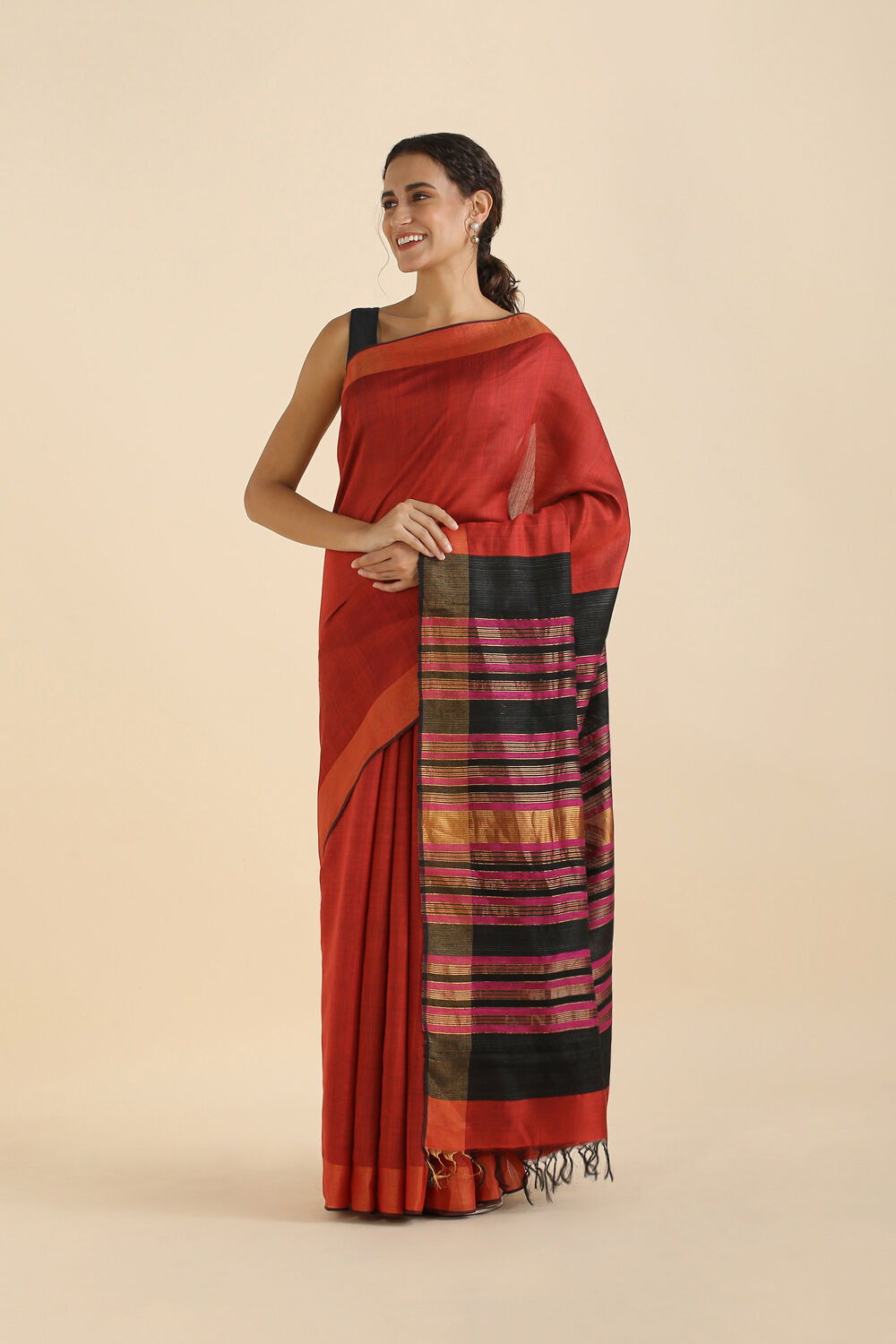Red Pure Silk Viscose Bhagalpuri Saree image number null