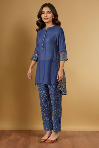 Blue Pure Silk Cotton Ajrakh Short Top thumbnail image number null