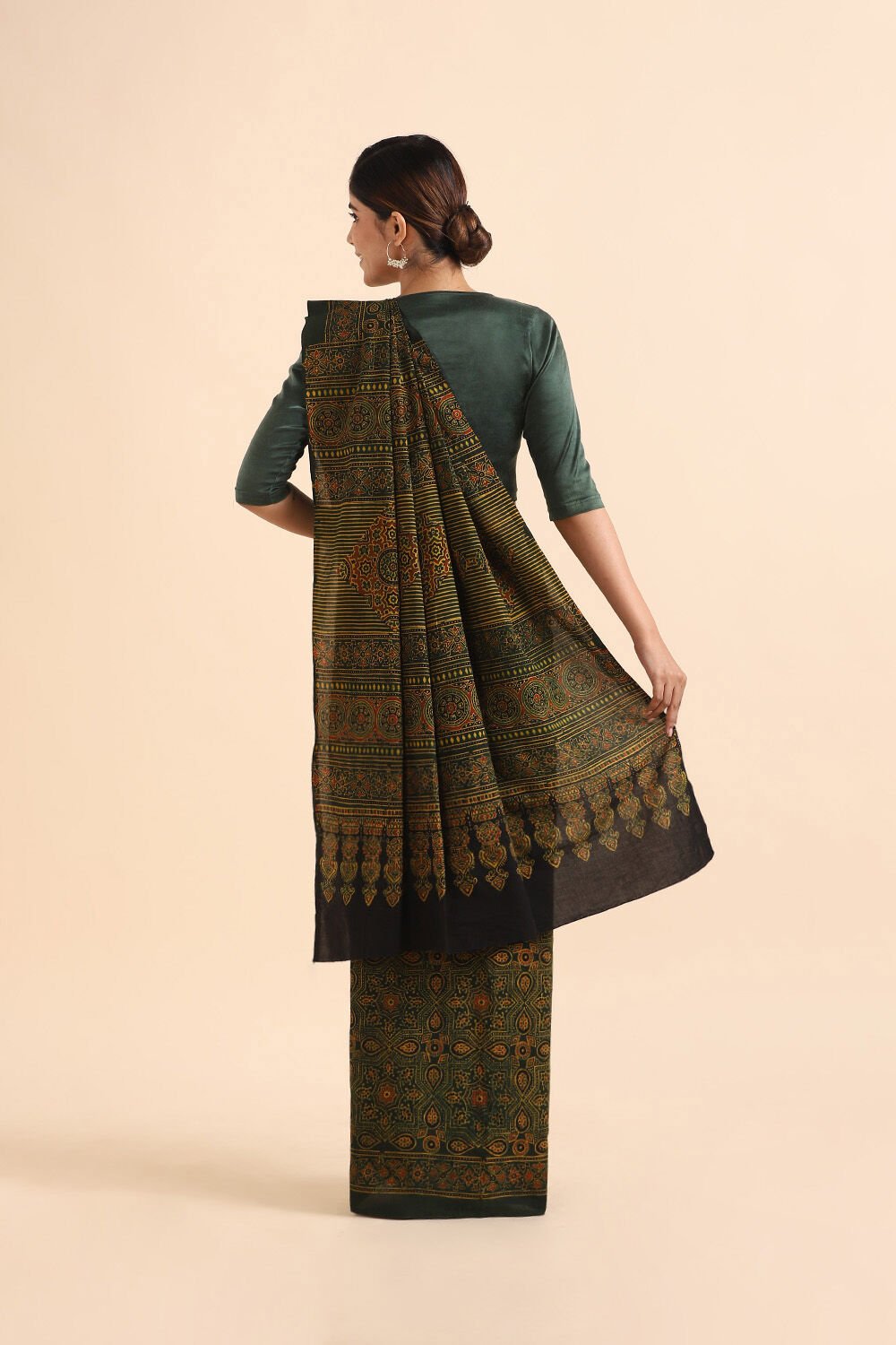 Green Pure Cotton Ajrakh Printed Saree image number null