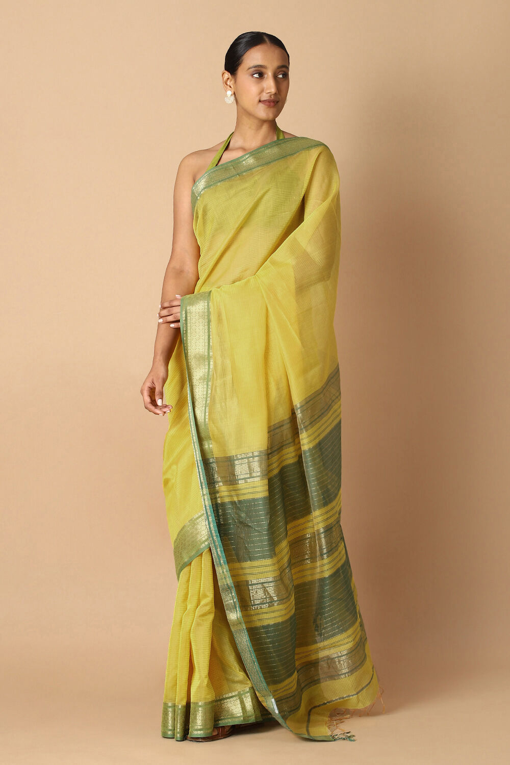 Yellow Pure Silk Cotton Maheswari Saree image number null