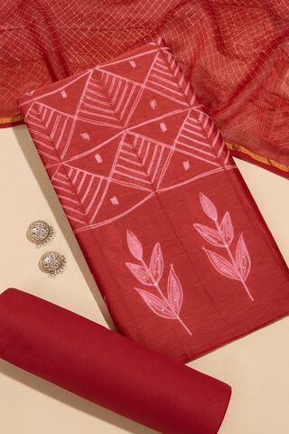 Dark Red Tie and Dye Shibori Pure Silk Cotton Unstitched Suit Set