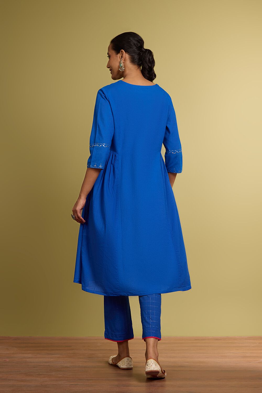 Blue Viscose Cotton Mukaish Kurta Set image number null