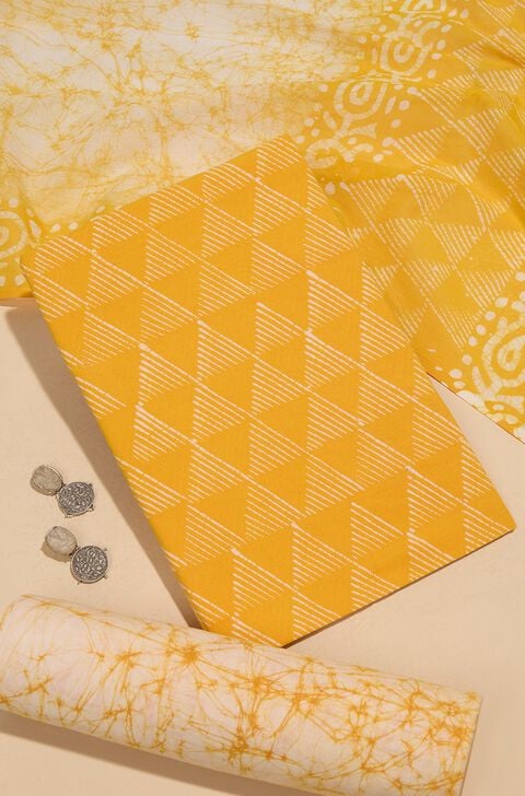 Yellow Pure Cotton Batik Unstitched Suit Set