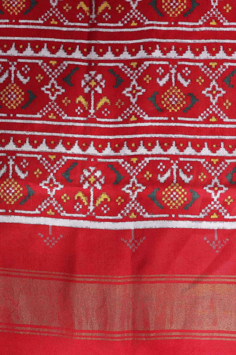 Red Silk Patan Patola Nari Kunjar Bhat Ikat Saree image number null