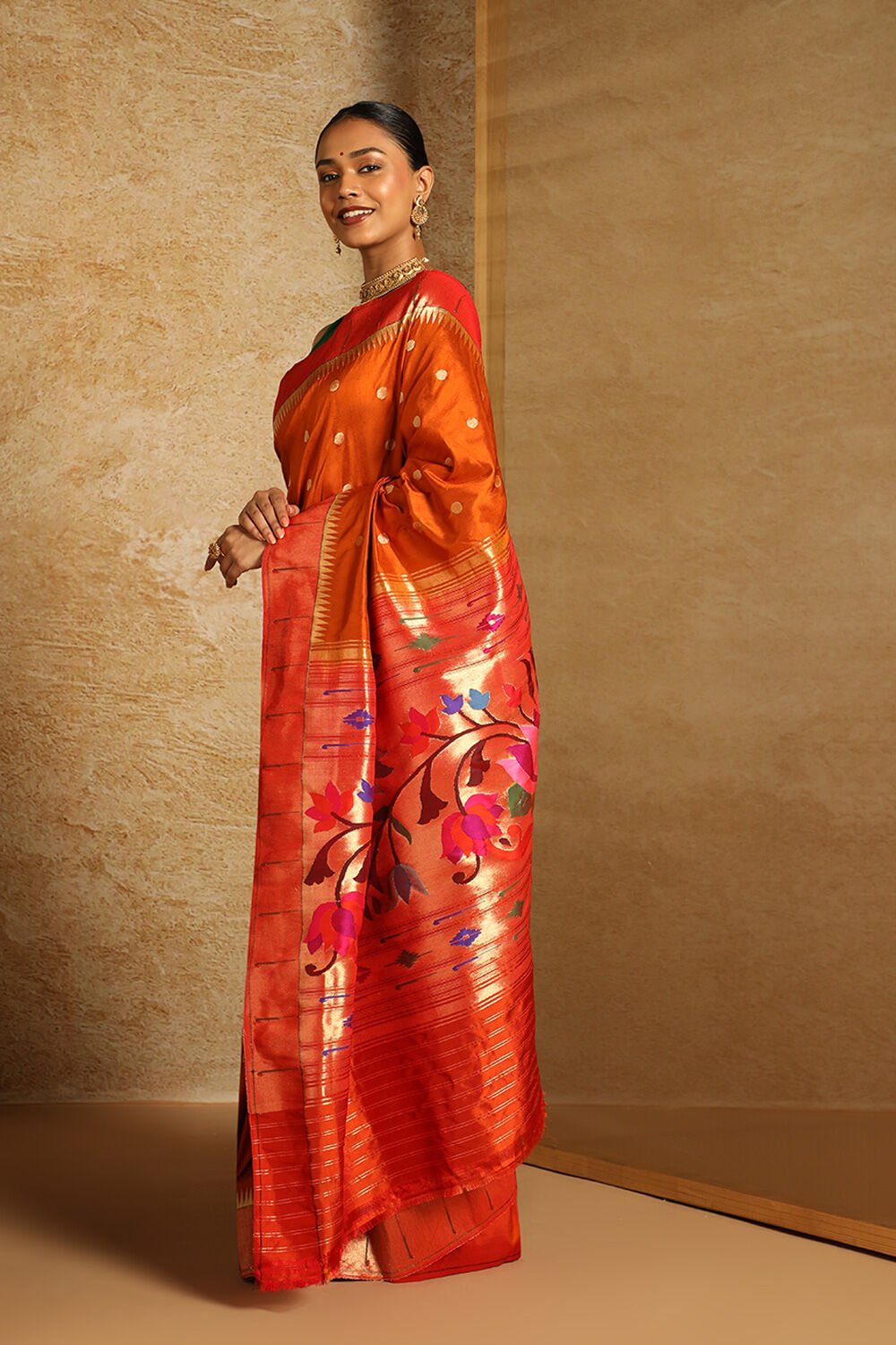 Orange Tapestry Pure Silk Paithani Saree image number null