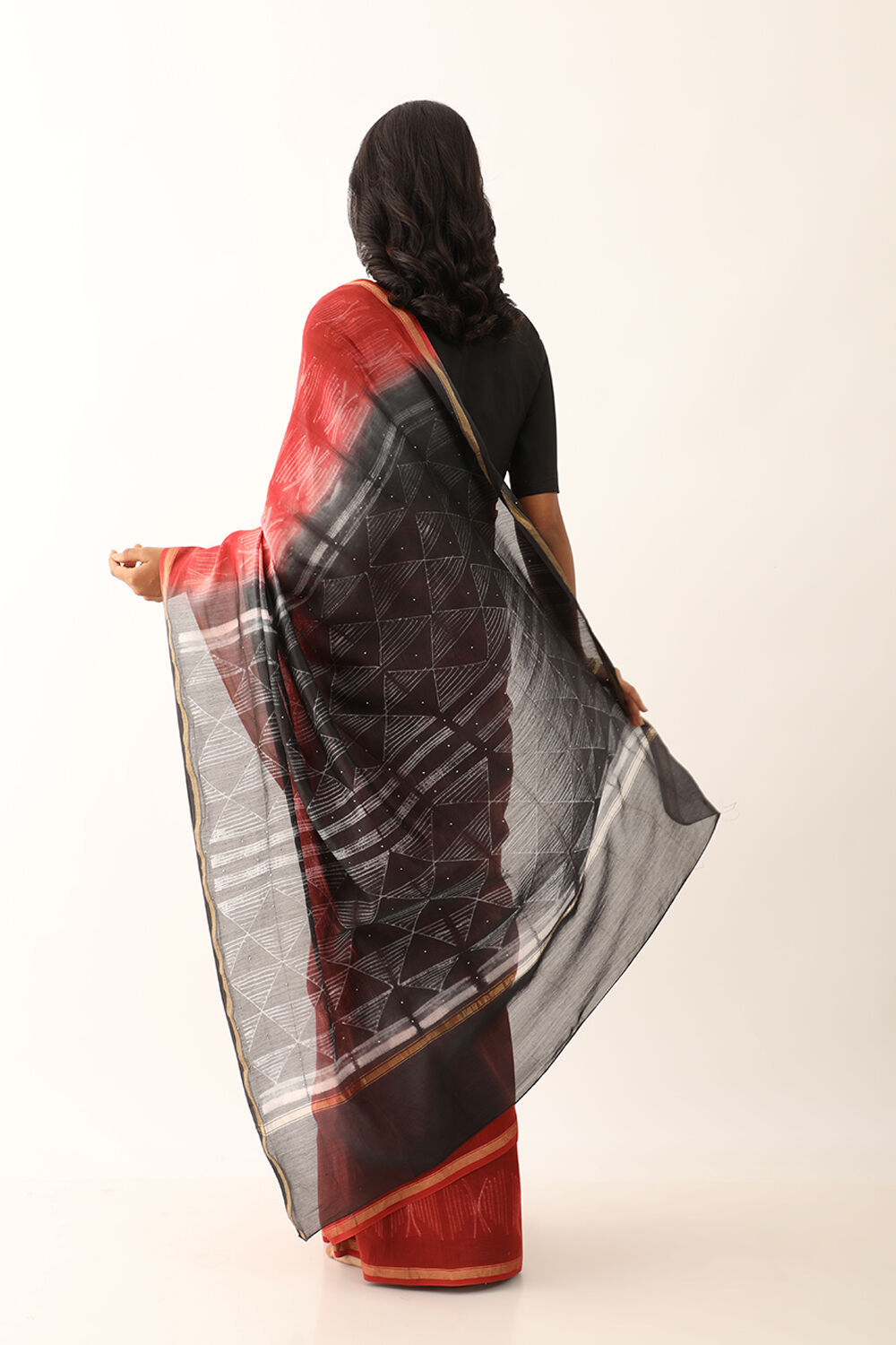 Red Pure Silk Cotton Shibori Saree image number null