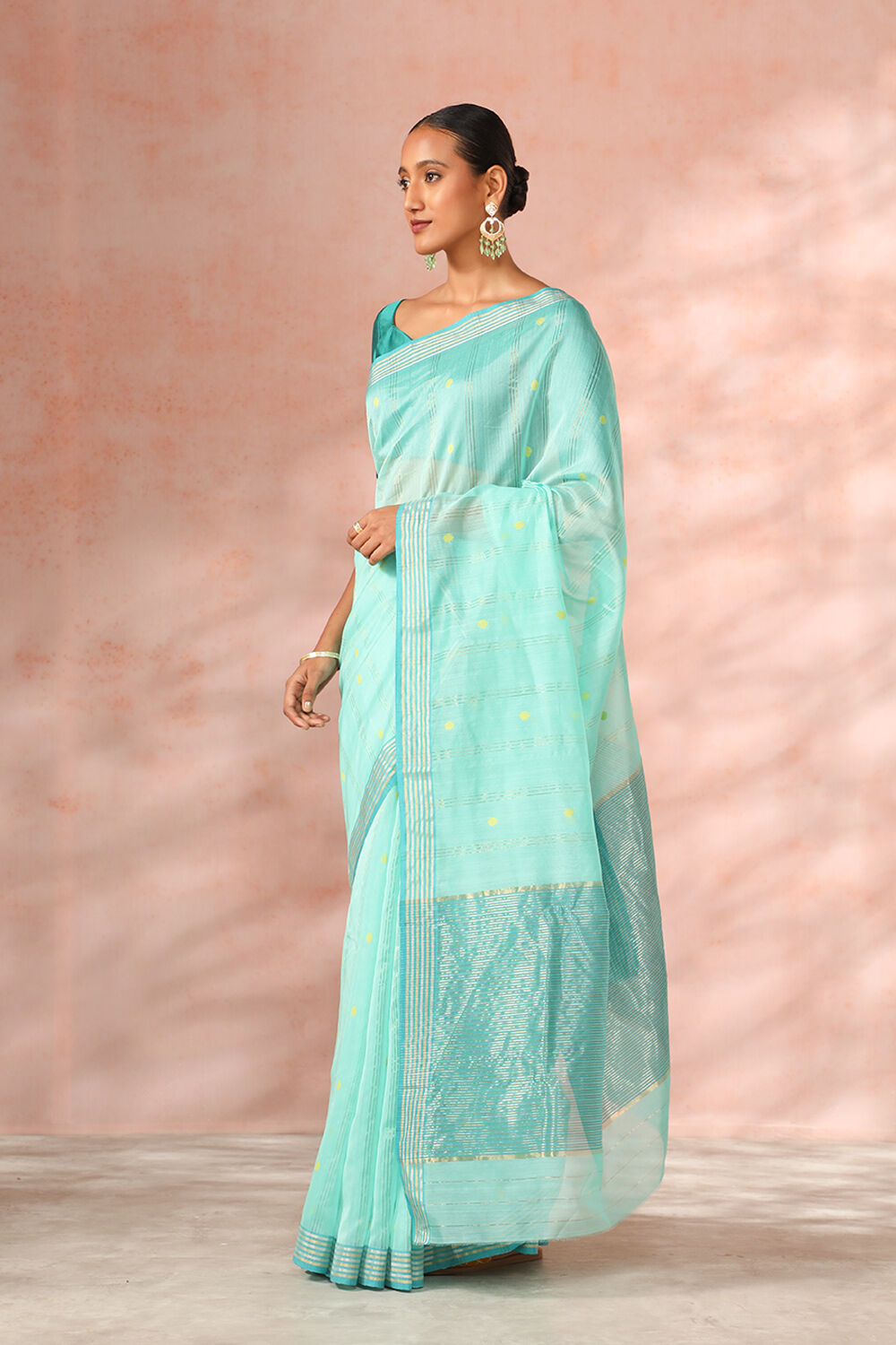 Light Green Chanderi Pure Silk Woven Saree image number null